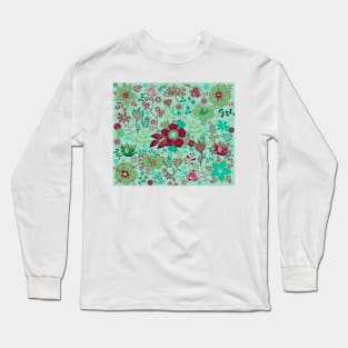 Floral pattern on an emerald green background Long Sleeve T-Shirt